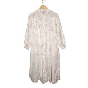 Vtg LAURA ADAMS Maxi Nightgown Sz P (XS/S) Cotton Floral Long Sleeve Cottagecore